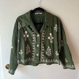 Zara Green Embroidered Military Jacket Women’s